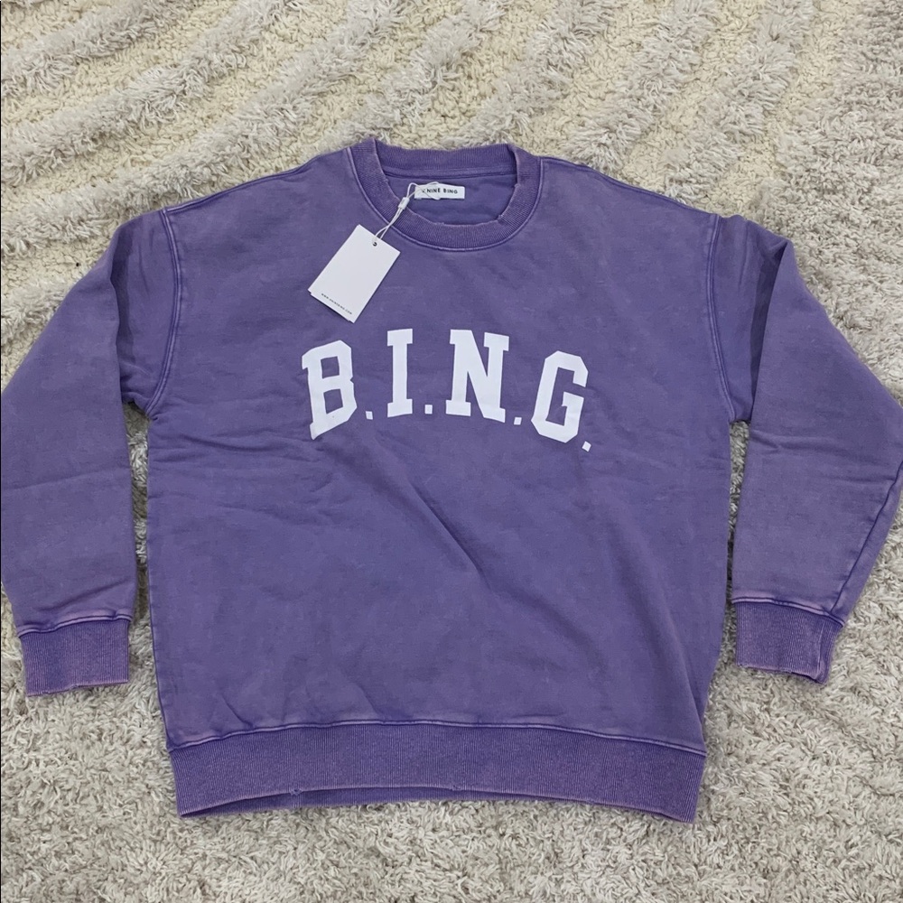 Anine Bing Washed Purple B.I.N.G Front Logo Pullover Sweater Women’s Size Small
